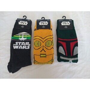 Lot of 3 New Disney Star Wars Crews Socks C-3PO Boba Fett X-Wing Starfighter